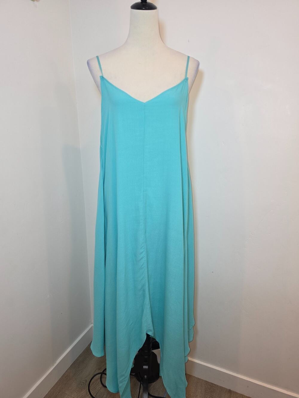 Joh Aqua Blue Maxi Dress Large Asymmetrical Hem Flowy NWT